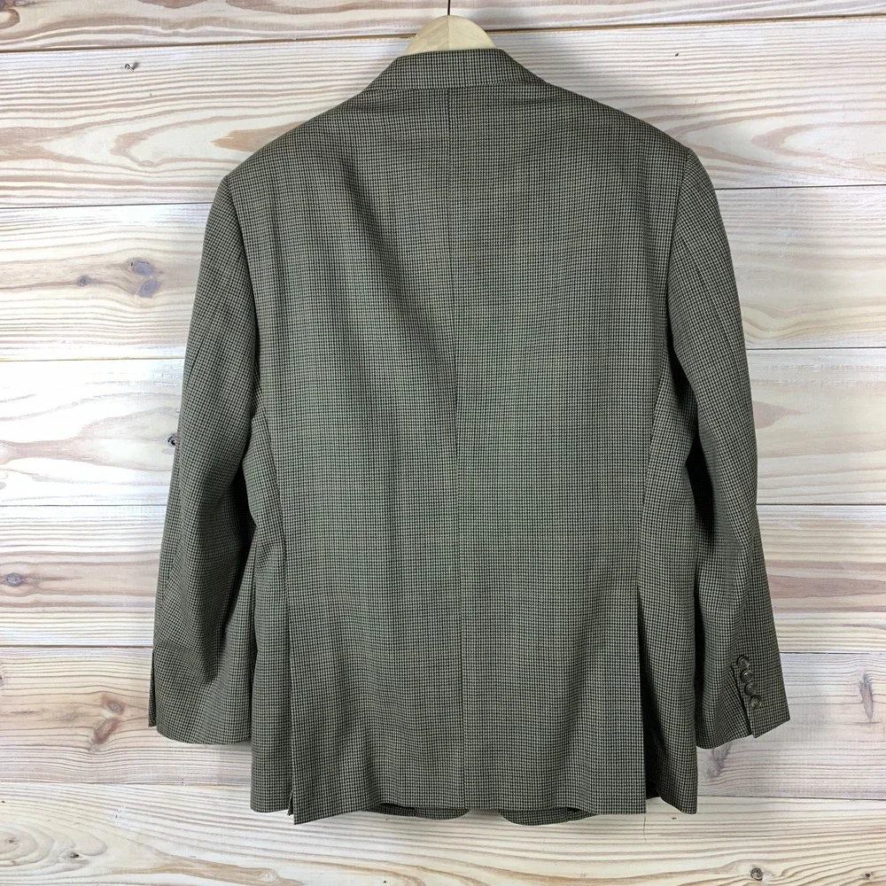 JoS A Bank Travelers‎ Blazer Men 41R 100% Wool Houndstooth Plaid Tan Sports Coat